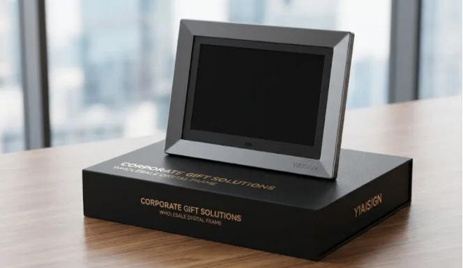 YIAISIGN digital photo frame on a custom OEM packaging box.