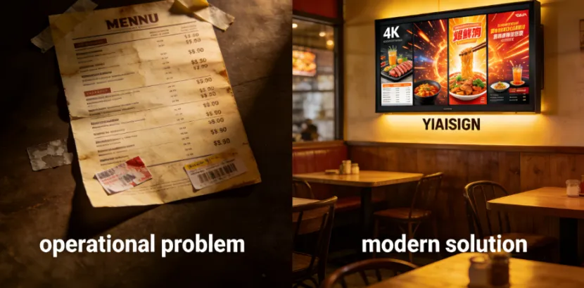 Menu systems old paper vs. modern digital.