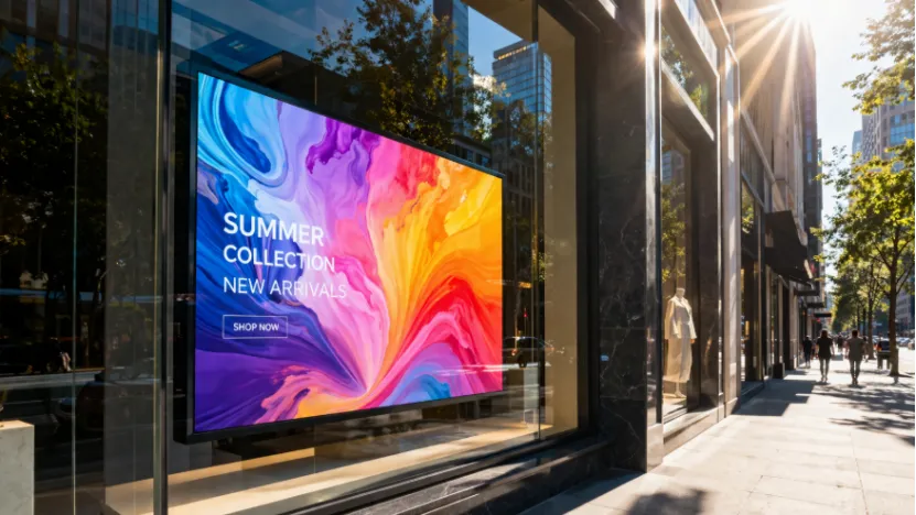 Sunlight readable high brightness digital display in storefront window