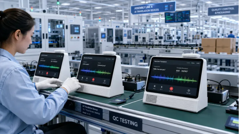 QC testing AI translators on a factory assembly line