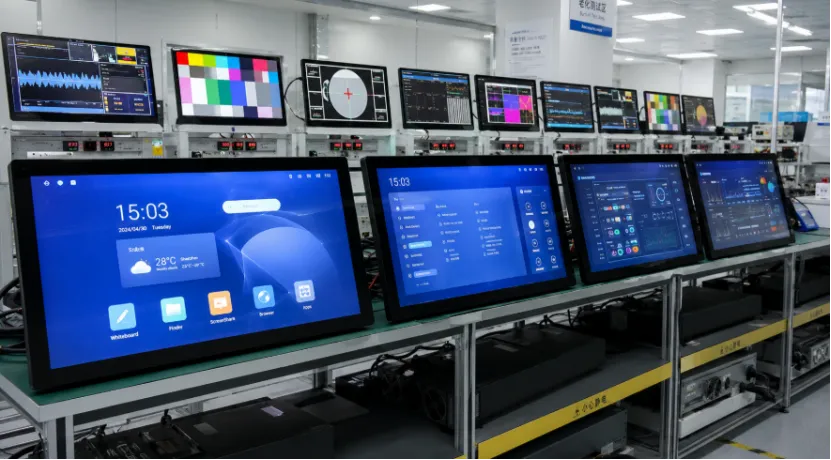 Android touch displays undergoing factory burn-in testing
