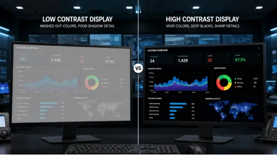 Comparison between low contrast and high contrast commercial displays