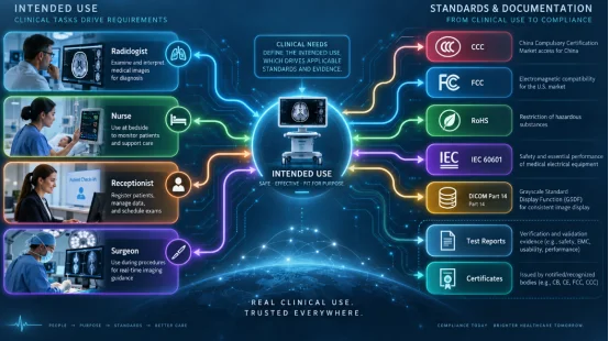 Medical display intended use and compliance standards flowchart